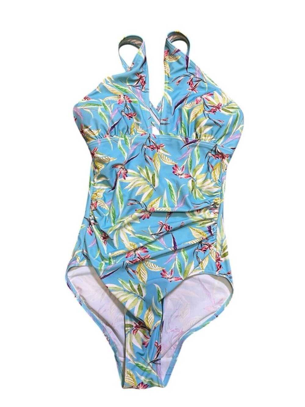 Figleaves Pattaya Cross Front Soft Tummy Control Swimsuit Sz 10 Ruched One Piece